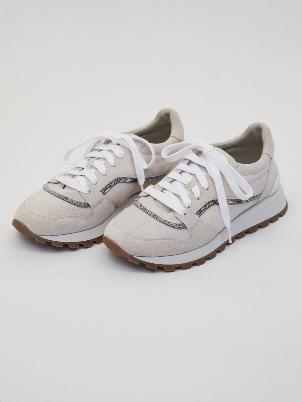 Brunello Cucinelli Women's Neutral Suede Runner Sneakers - White/Cream